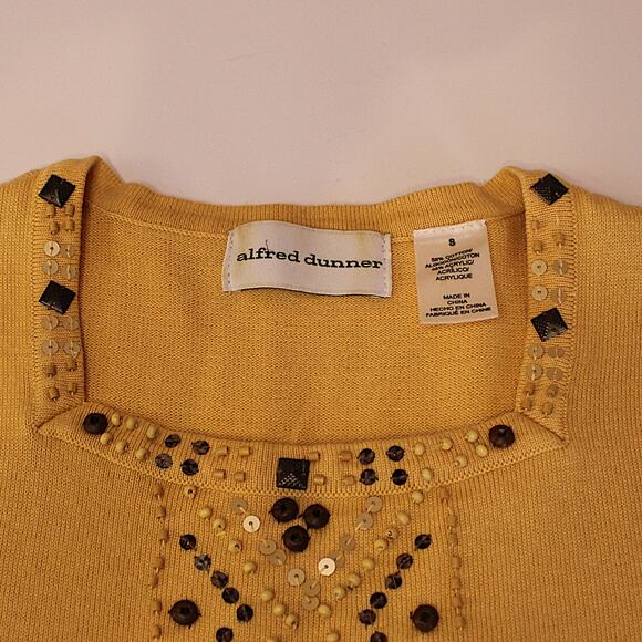 VTG Alfred Dunner Maize Short Sleeve Bead Embroidered Sweater Sz S - Picture 4 of 7